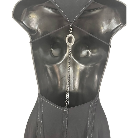 Divina Pele Rayon Frayed Dress Open Back Detachable Embellished Rhinestone Charm - Picture 4 of 11